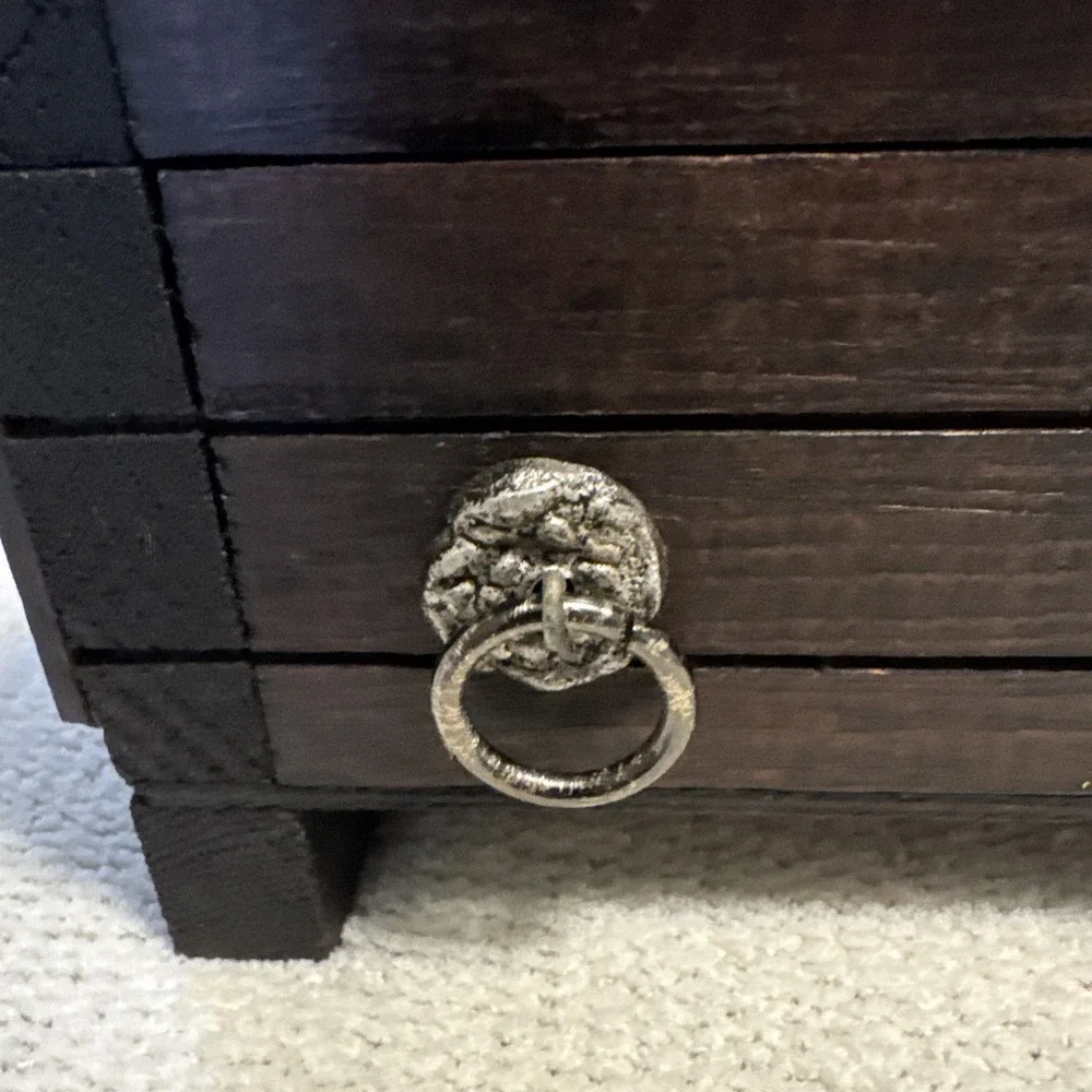 Vintage Wooden Treasure Chest Pirate Trinket Keepsake Storage Box 12